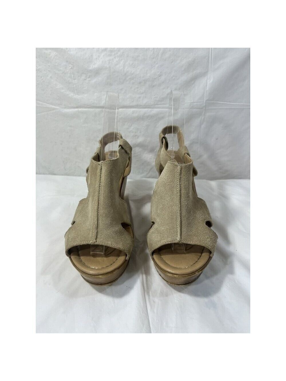BARBARA BARBIERI Italy Women Shoes Sz 7.5 Beige Suede Leather Wedge Sandals